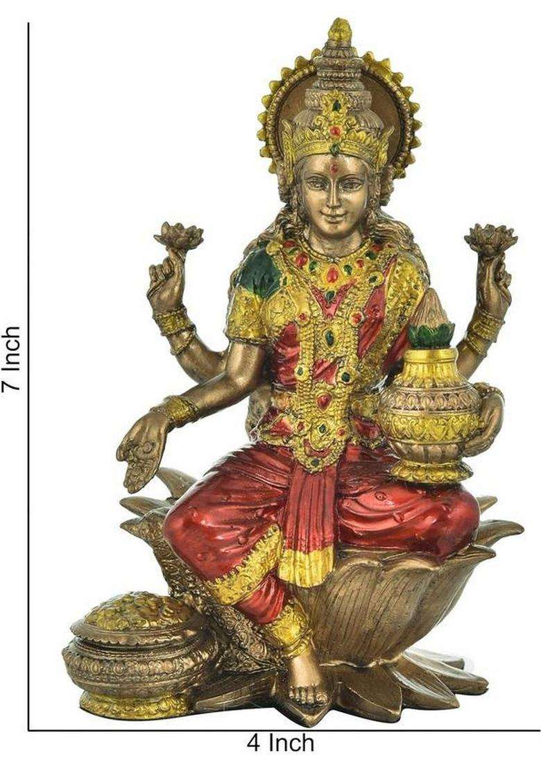 Craftnlove Laxmi Mata Statue For Home Temple Puja Room Decoration Idol Laxmi Ji Statue Decorative Showpiece - 12 Cm(Marble Multicolor) - Indya