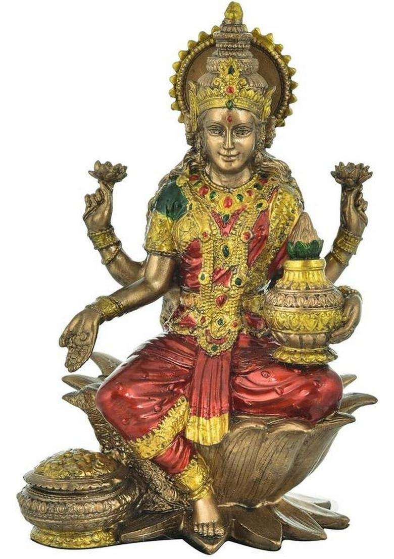 Craftnlove Laxmi Mata Statue For Home Temple Puja Room Decoration Idol Laxmi Ji Statue Decorative Showpiece - 12 Cm(Marble Multicolor) - Indya