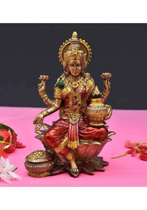 Craftnlove Laxmi Mata Statue For Home Temple Puja Room Decoration Idol Laxmi Ji Statue Decorative Showpiece - 12 Cm(Marble Multicolor)