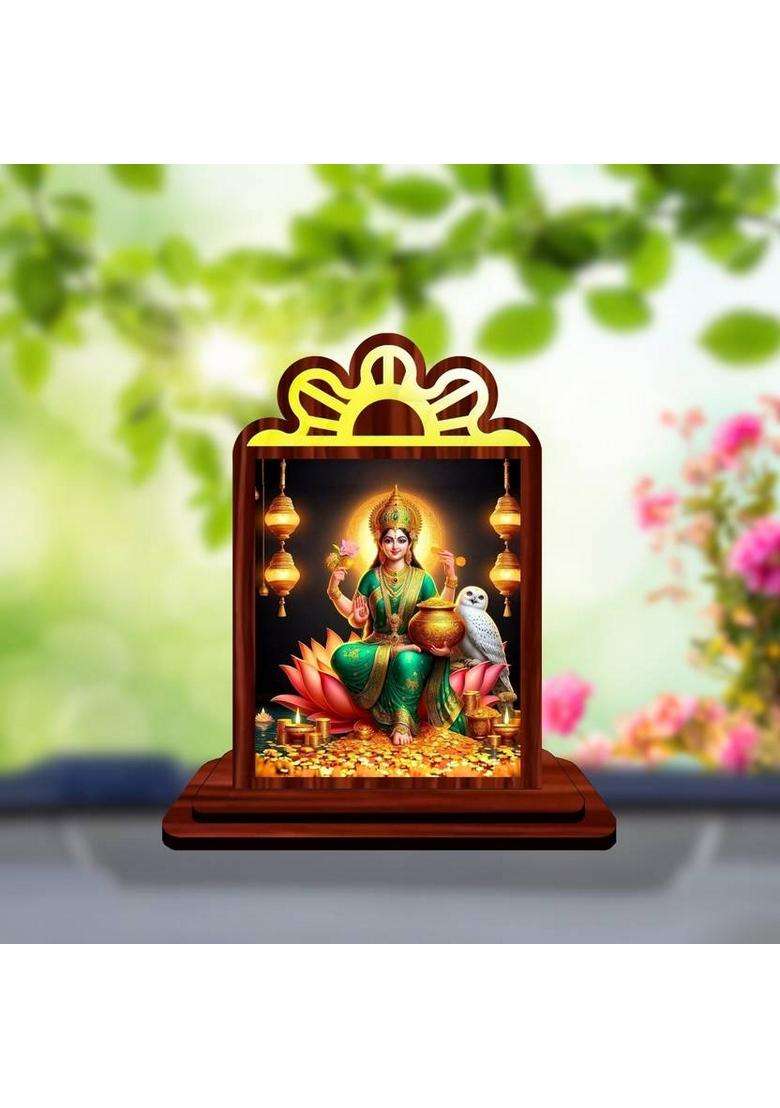 Giftsrange Lakshmi Laxmi Mahalaxmi Car Dashboard Idol Decorative Showpiece - 9.5 Cm(Wood Multicolor) - Indya