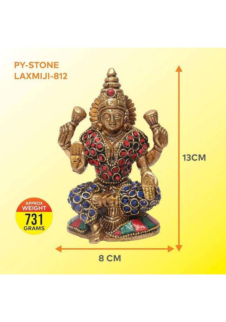 Poshify Brass Laxmi Mata Murti Mahalakshmi Idol Goddess Lakshmi Idol Decorative Showpiece - 13 Cm(Brass Gold) - Indya
