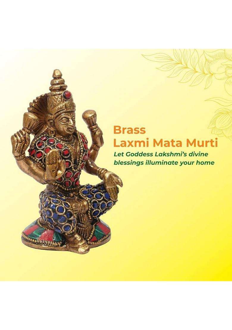 Poshify Brass Laxmi Mata Murti Mahalakshmi Idol Goddess Lakshmi Idol Decorative Showpiece - 13 Cm(Brass Gold) - Indya