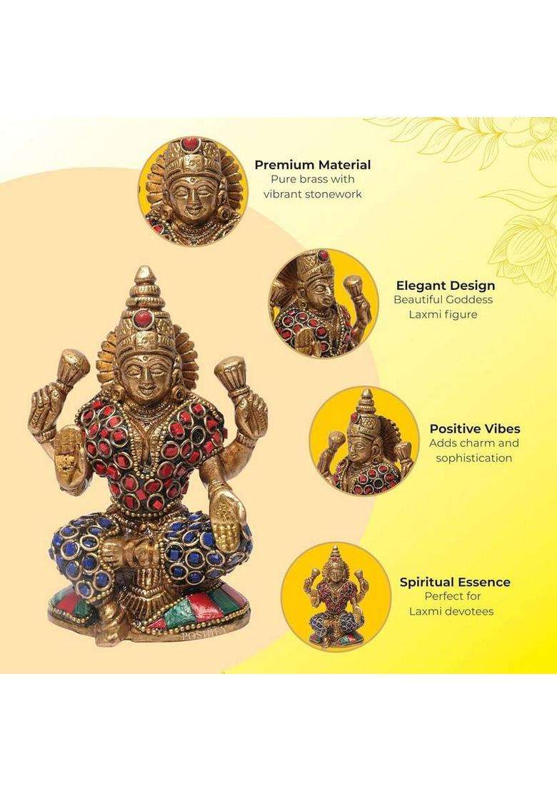 Poshify Brass Laxmi Mata Murti Mahalakshmi Idol Goddess Lakshmi Idol Decorative Showpiece - 13 Cm(Brass Gold) - Indya