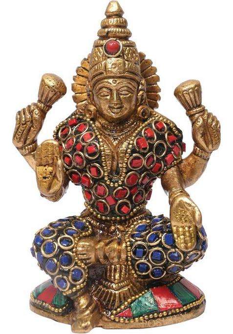 Poshify Brass Laxmi Mata Murti Mahalakshmi Idol Goddess Lakshmi Idol Decorative Showpiece - 13 Cm(Brass Gold)