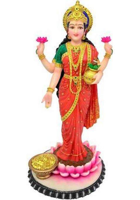 Sri Krishna Culture Big Standing Laxmi Ji-Hindu God And Goddess Idol/Statue/Murti/Figurine-Polyster Resin-Multicolour-Height-11 Inches Decorative Showpiece - 27.94 Cm(Polyresin Multicolor)