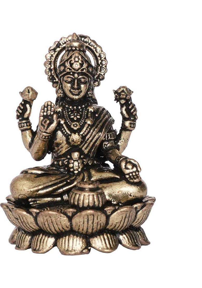 Kalarambh Brass Lakshmi For Home Temple For Pooja Decorative Showpiece - 4.31 Cm(Brass Yellow) - Indya