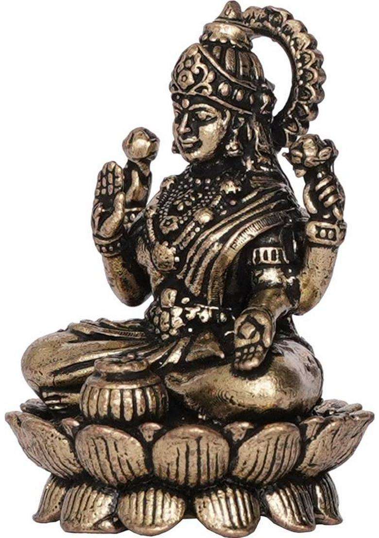 Kalarambh Brass Lakshmi For Home Temple For Pooja Decorative Showpiece - 4.31 Cm(Brass Yellow) - Indya