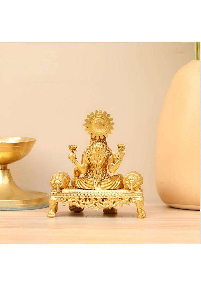 Pe Devi Lakshmi Idol Murti Decorative Showpiece - 11 Cm(Brass Gold) - Indya
