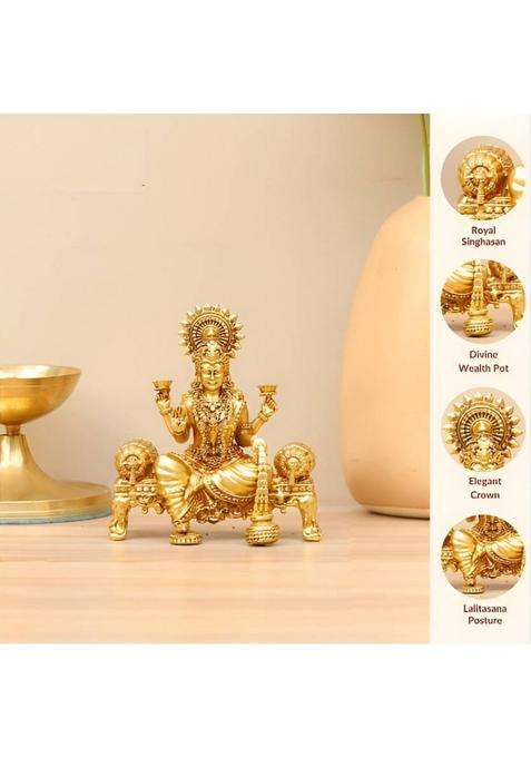 Pe Devi Lakshmi Idol Murti Decorative Showpiece - 11 Cm(Brass Gold)
