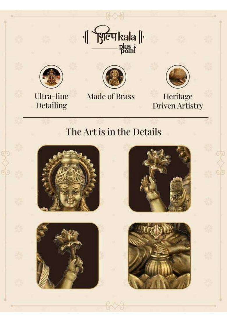 Shilpkala Kamal Laxmi Brass Lakshmi Idol For Home Decor & Prosperity- 82 Mm Decorative Showpiece - 8.2 Cm(Brass Brown Beige) - Indya