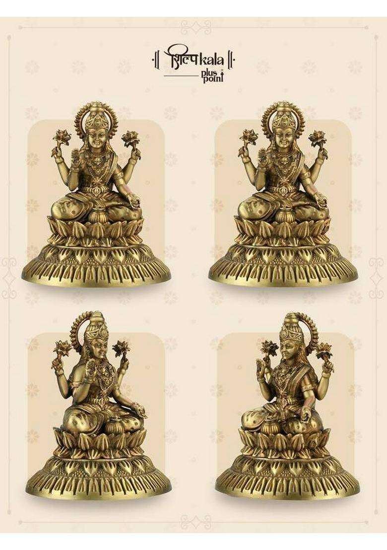 Shilpkala Kamal Laxmi Brass Lakshmi Idol For Home Decor & Prosperity- 82 Mm Decorative Showpiece - 8.2 Cm(Brass Brown Beige) - Indya