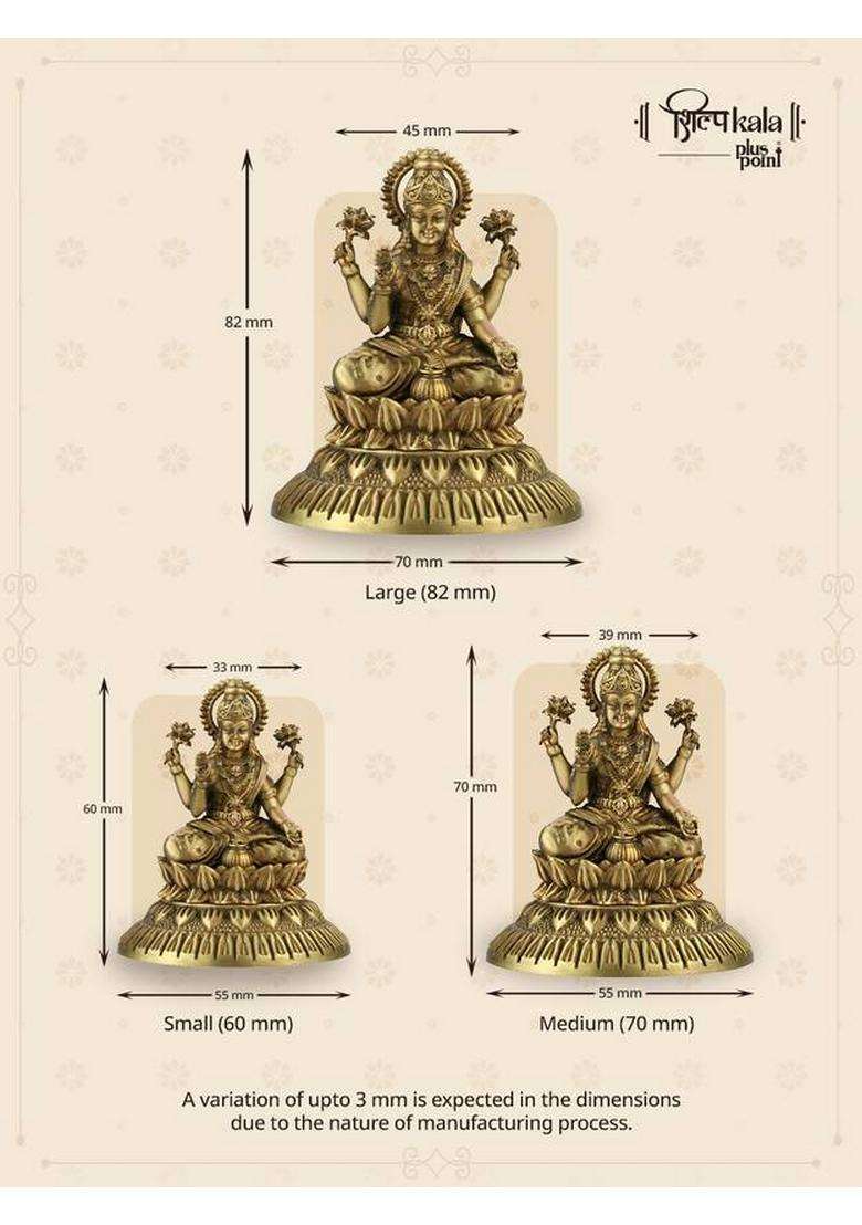 Shilpkala Kamal Laxmi Brass Lakshmi Idol For Home Decor & Prosperity- 82 Mm Decorative Showpiece - 8.2 Cm(Brass Brown Beige) - Indya