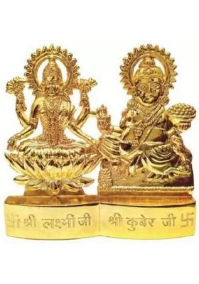 Shri Astha Vinayak Shri Laxmi Kuber Murti For Puja Diwail Puja Set 8 Cm Religious Idol & Figurine Decorative Showpiece - 8 Cm(Brass Gold)