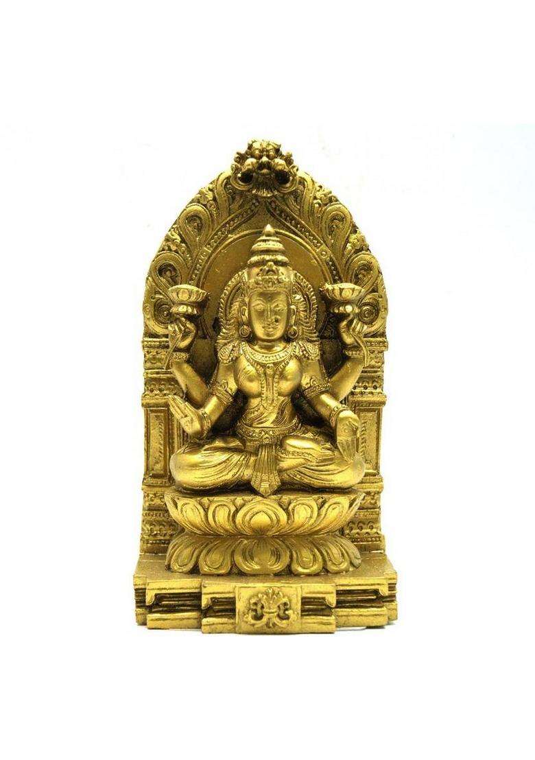 Jrg Lakshmi Gold Antique Finish Idol Statue Decorative Showpiece - 15 Cm(Polyresin Multicolor) - Indya