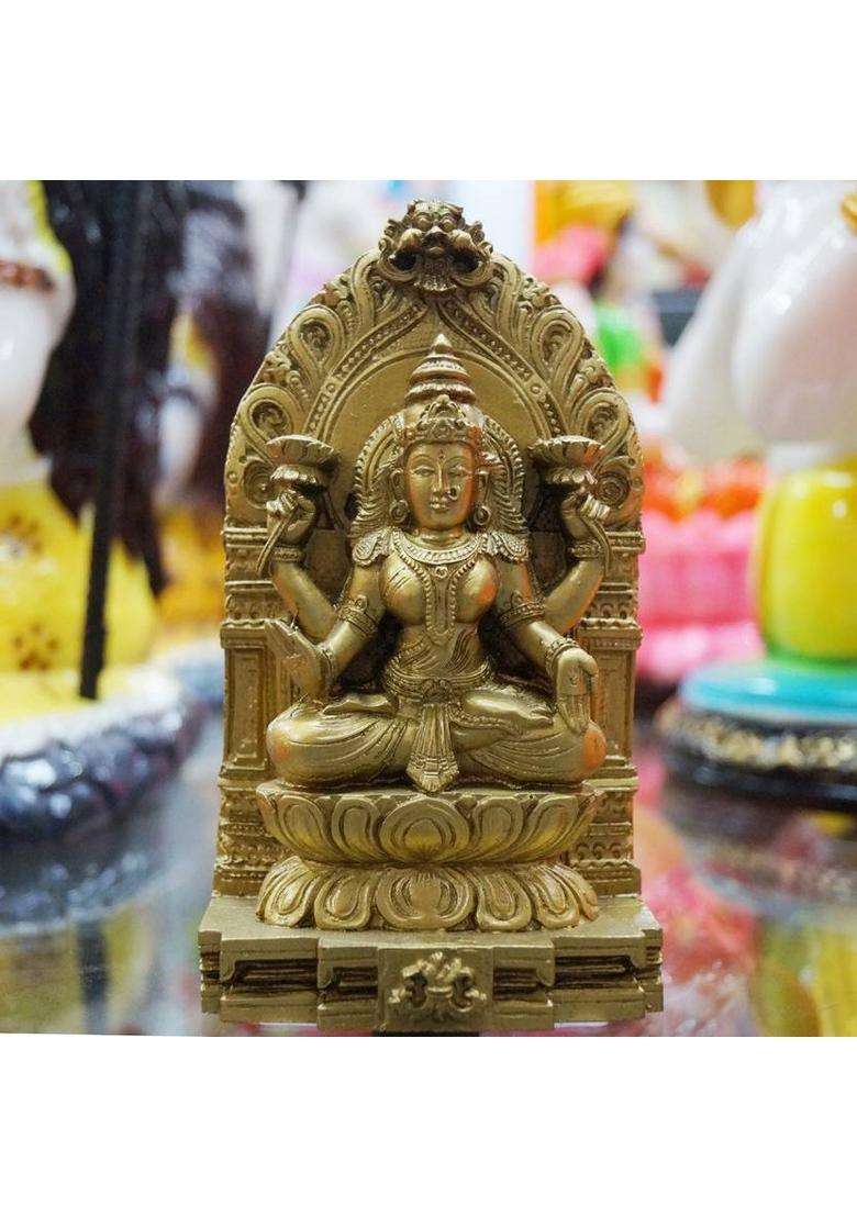 Jrg Lakshmi Gold Antique Finish Idol Statue Decorative Showpiece - 15 Cm(Polyresin Multicolor) - Indya