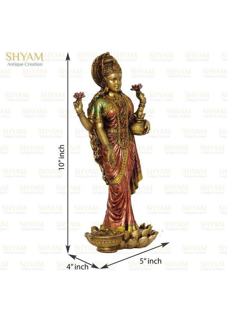 Shyam Antique Creation Standing Goddess Lakshmi Idol Maa Laxmi Blessing Murti Statue For Home Diwali Decorative Showpiece - 25.4 Cm(Bronze Polyresin Multicolor) - Indya