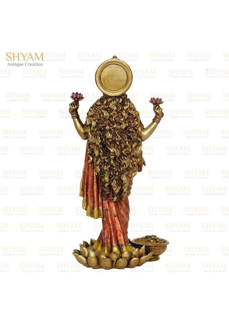 Shyam Antique Creation Standing Goddess Lakshmi Idol Maa Laxmi Blessing Murti Statue For Home Diwali Decorative Showpiece - 25.4 Cm(Bronze Polyresin Multicolor) - Indya