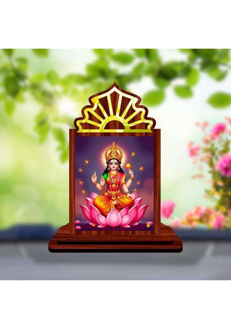 Giftsrange Lakshmi Laxmi Mahalaxmi Car Dashboard Idol Premium Decorative Showpiece - 10.5 Cm(Wood Multicolor) - Indya
