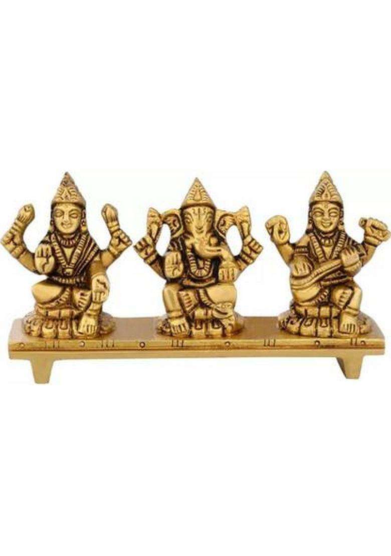 Shreeyaash Shreeyash Laxmi Ganesh Saraswati Brass Idol Decorative Showpiece Decorative Showpiece - 6.3 Cm(Brass Gold) - Indya
