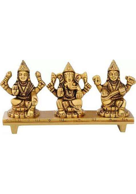 Shreeyaash Shreeyash Laxmi Ganesh Saraswati Brass Idol Decorative Showpiece Decorative Showpiece - 6.3 Cm(Brass Gold)