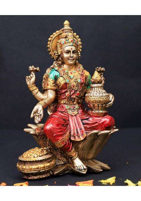 A & S Ventures Maa Lakshmi Sitting On Lotus Polyresin Action Idol Multicoloured Decorative Showpiece - 17 Cm(Polyresin Multicolor)