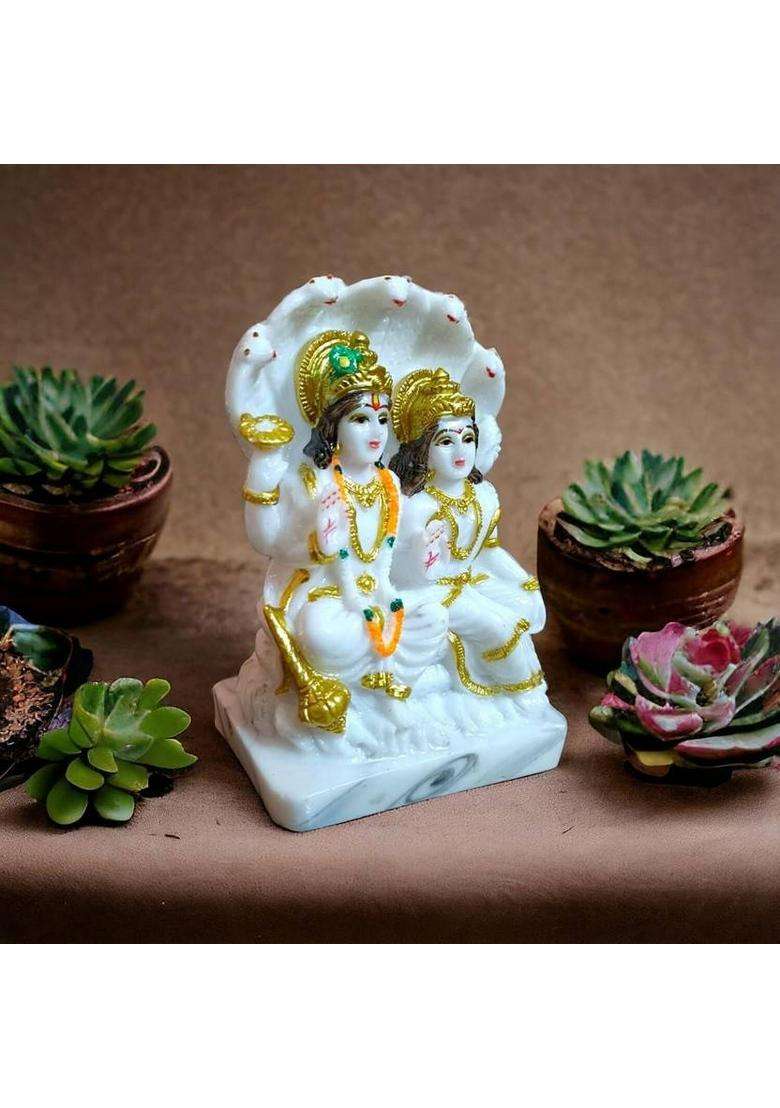 Desi Virasat Lord Laxmi Vishnu Marble Idol Vishnu Statue Temple Decor Religious Murti Pooja Decorative Showpiece - 16.51 Cm(Marble Gold) - Indya