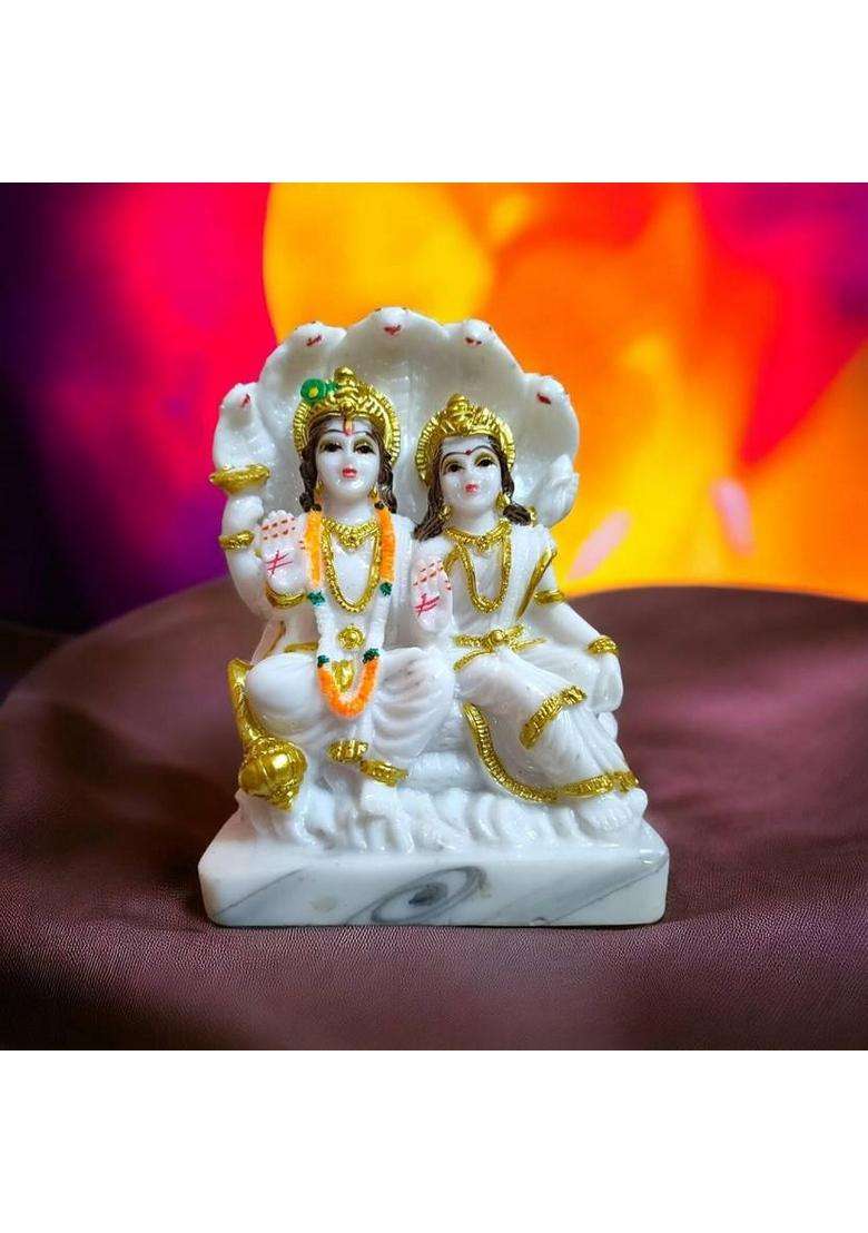 Desi Virasat Lord Laxmi Vishnu Marble Idol Vishnu Statue Temple Decor Religious Murti Pooja Decorative Showpiece - 16.51 Cm(Marble Gold) - Indya