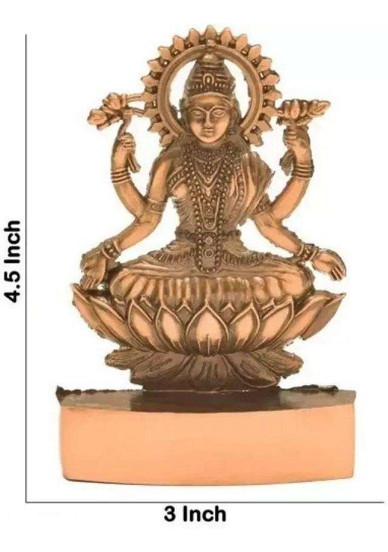 Daridra Bhanjan Maa Laxmi Idol 12Cm Copper Finish For Home/Temple/Car/Office/Pooja Decorative Showpiece - 12 Cm(Metal Brown) - Indya