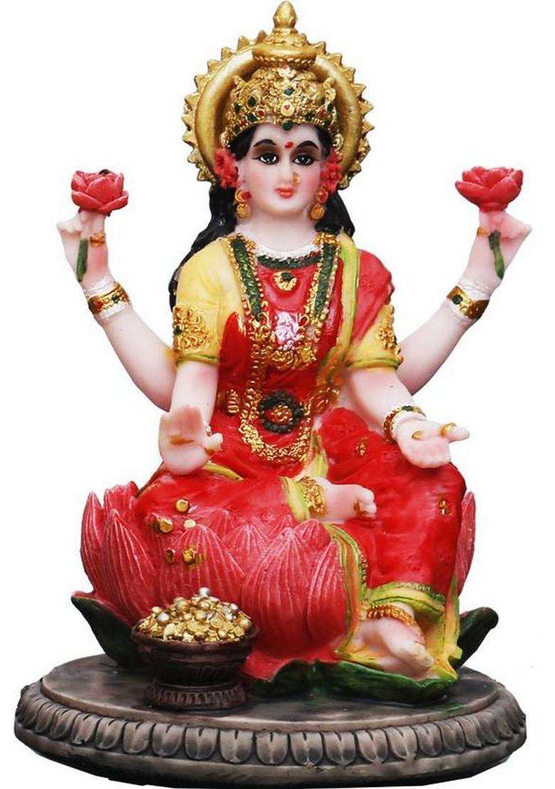 Sri Krishna Culture Lakshmi Ji Idol-Height-5.5 Inches-Laxmi Murti/Idol For Temple Decorative Showpiece - 13.97 Cm(Polyresin Multicolor) - Indya