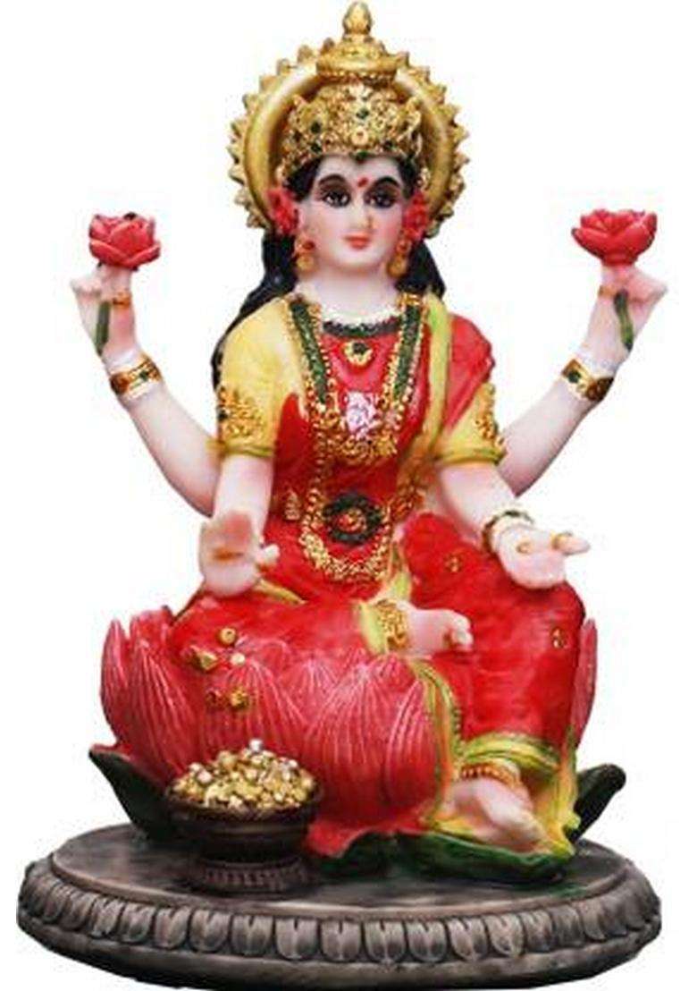 Sri Krishna Culture Lakshmi Ji Idol-Height-5.5 Inches-Laxmi Murti/Idol For Temple Decorative Showpiece - 13.97 Cm(Polyresin Multicolor) - Indya