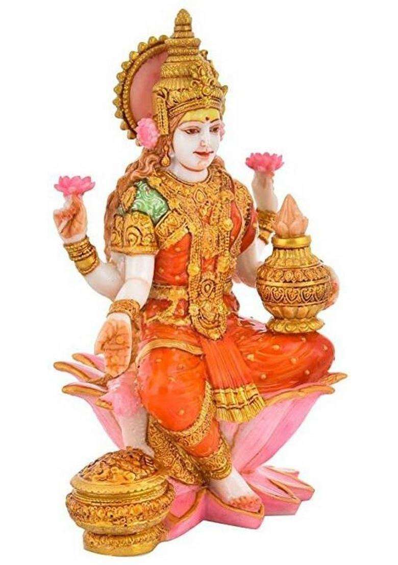 Soni Craft Godess Lakshmi Ji Sculpture For Pooja Room Desk Organizer (7 X 4 Inch) Decorative Showpiece - 10.16 Cm(Polyresin Multicolor) - Indya