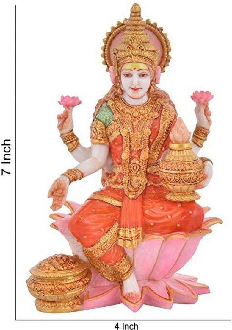 Soni Craft Godess Lakshmi Ji Sculpture For Pooja Room Desk Organizer (7 X 4 Inch) Decorative Showpiece - 10.16 Cm(Polyresin Multicolor) - Indya