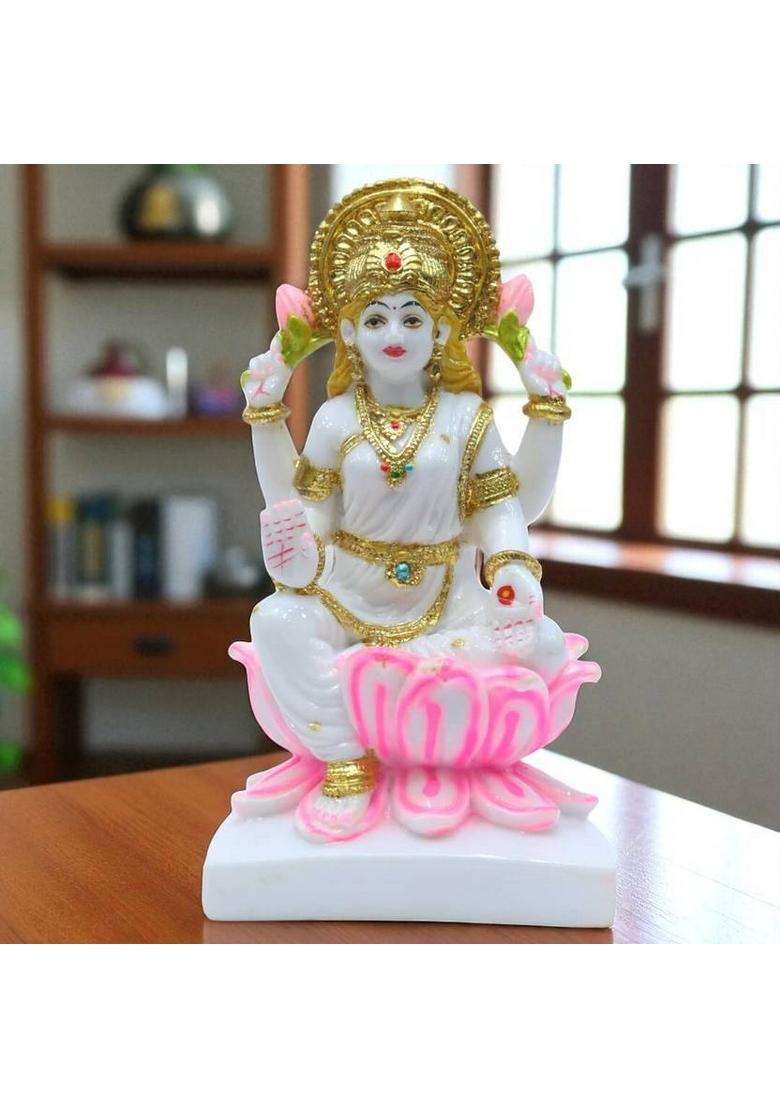 Ani Divine Big 7 Inch Marble Dust Laxmi Mata Idol Mahalakshmi Murti For Temple Decorative Showpiece - 17 Cm(Resin Multicolor) - Indya