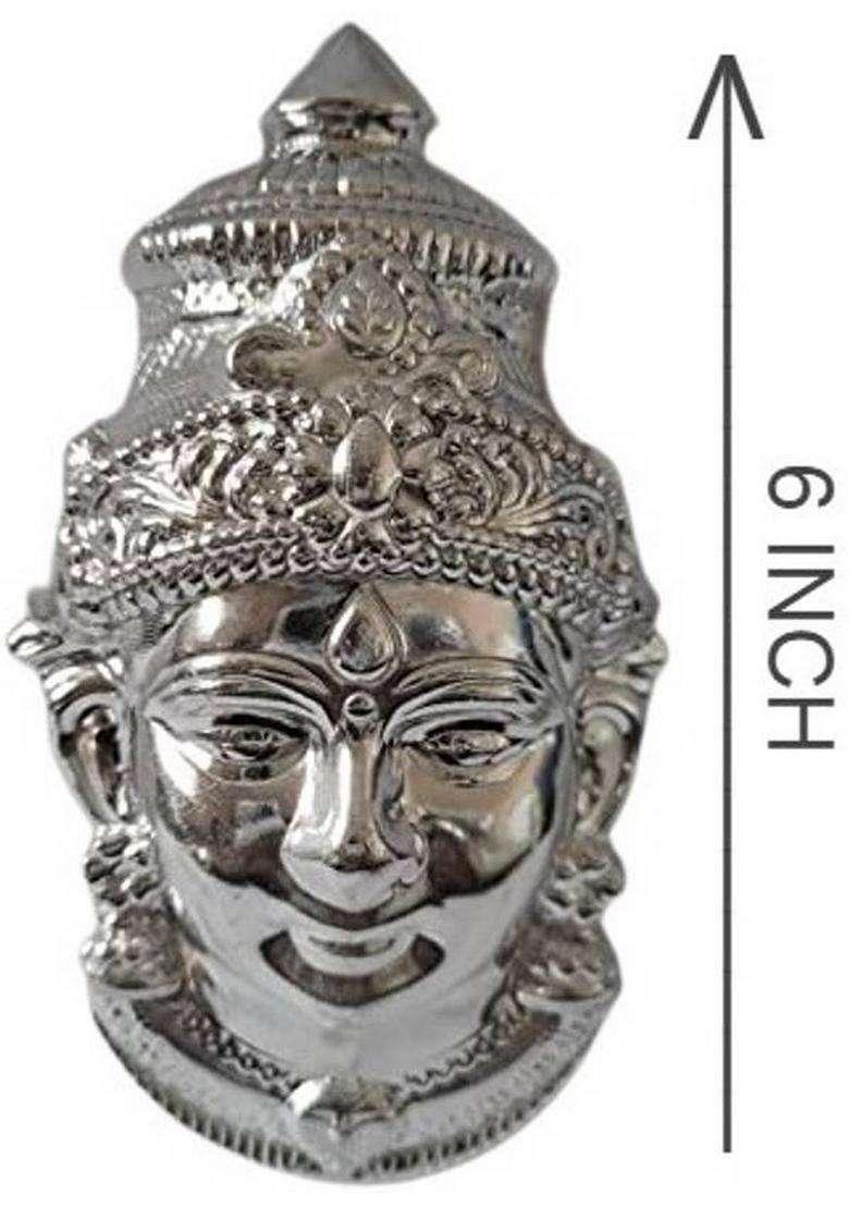 Sirgan Varalakshmi German Silver Face For Navaratri/Nonbu Pooja Decoration Height 6Inc Decorative Showpiece - 18 Cm(Silver Plated Silver) - Indya