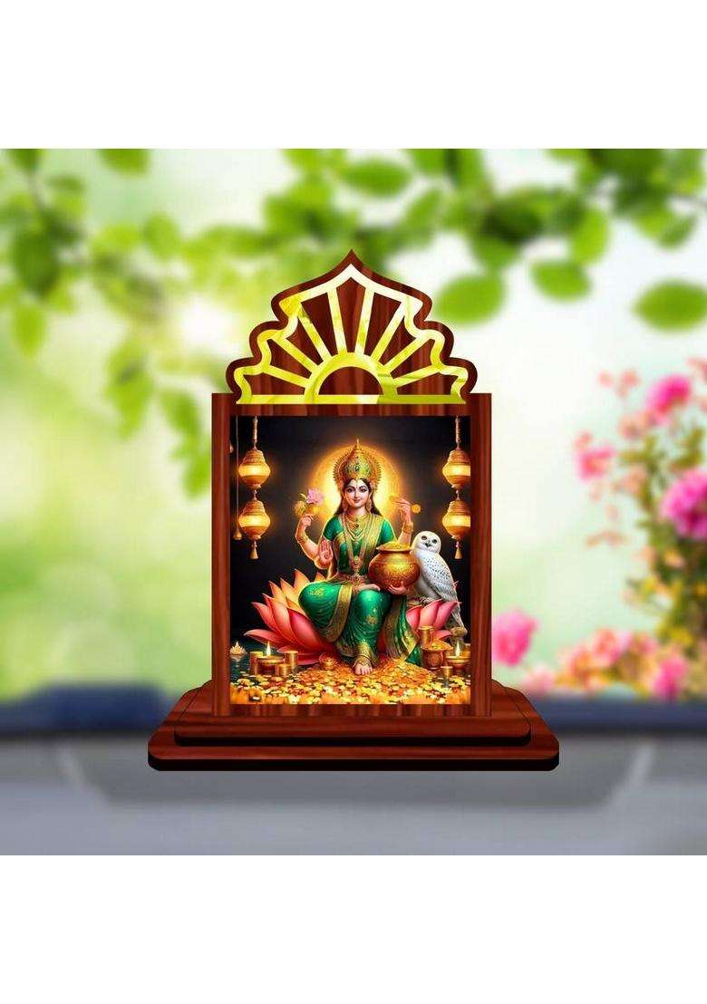 Giftsrange Lakshmi Laxmi Mahalaxmi Car Dashboard Idol Premium Decorative Showpiece - 10.5 Cm(Wood Multicolor) - Indya