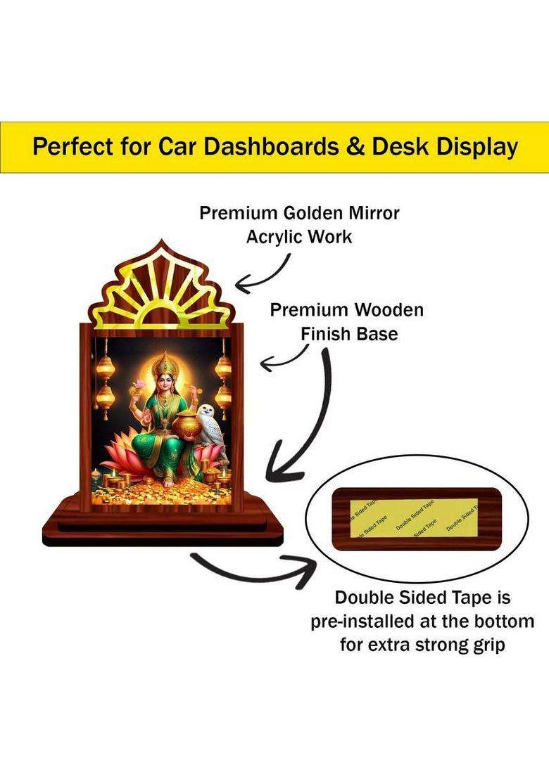 Giftsrange Lakshmi Laxmi Mahalaxmi Car Dashboard Idol Premium Decorative Showpiece - 10.5 Cm(Wood Multicolor) - Indya