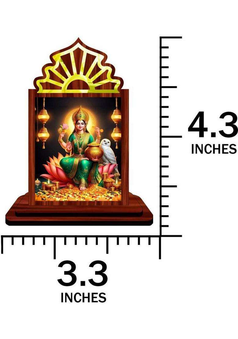 Giftsrange Lakshmi Laxmi Mahalaxmi Car Dashboard Idol Premium Decorative Showpiece - 10.5 Cm(Wood Multicolor) - Indya