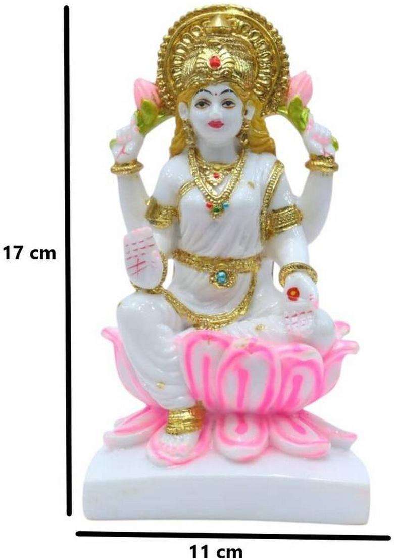 Ani Divine Goddess Lakshmi Marble Dust Idol 7 Inch Mahalakshmi Murti For Diwali Decorative Showpiece - 17 Cm(Resin Multicolor) - Indya