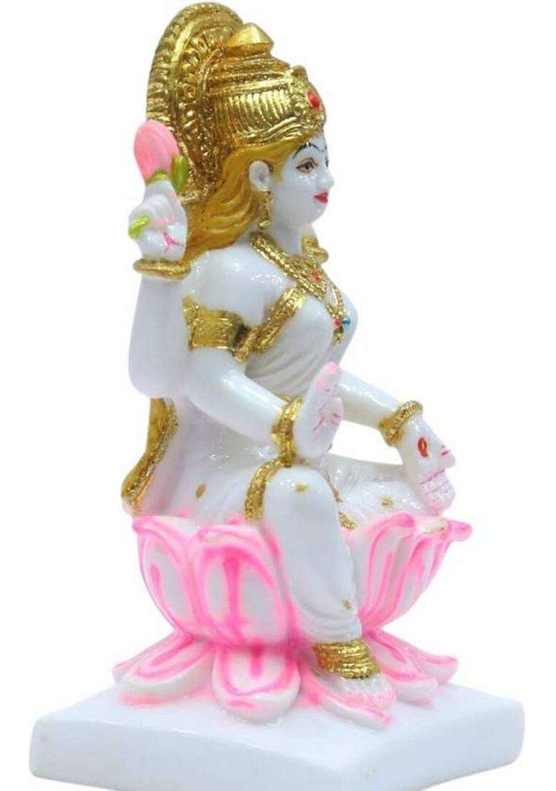 Ani Divine Goddess Lakshmi Marble Dust Idol 7 Inch Mahalakshmi Murti For Diwali Decorative Showpiece - 17 Cm(Resin Multicolor) - Indya