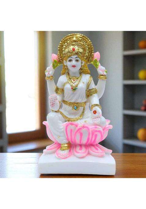 Ani Divine Goddess Lakshmi Marble Dust Idol 7 Inch Mahalakshmi Murti For Diwali Decorative Showpiece - 17 Cm(Resin Multicolor)
