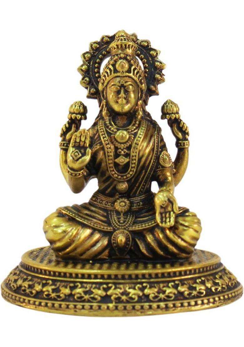Kalarambh Brass Laxmi Idol Decorative Showpiece - 6.35 Cm(Brass Yellow) - Indya