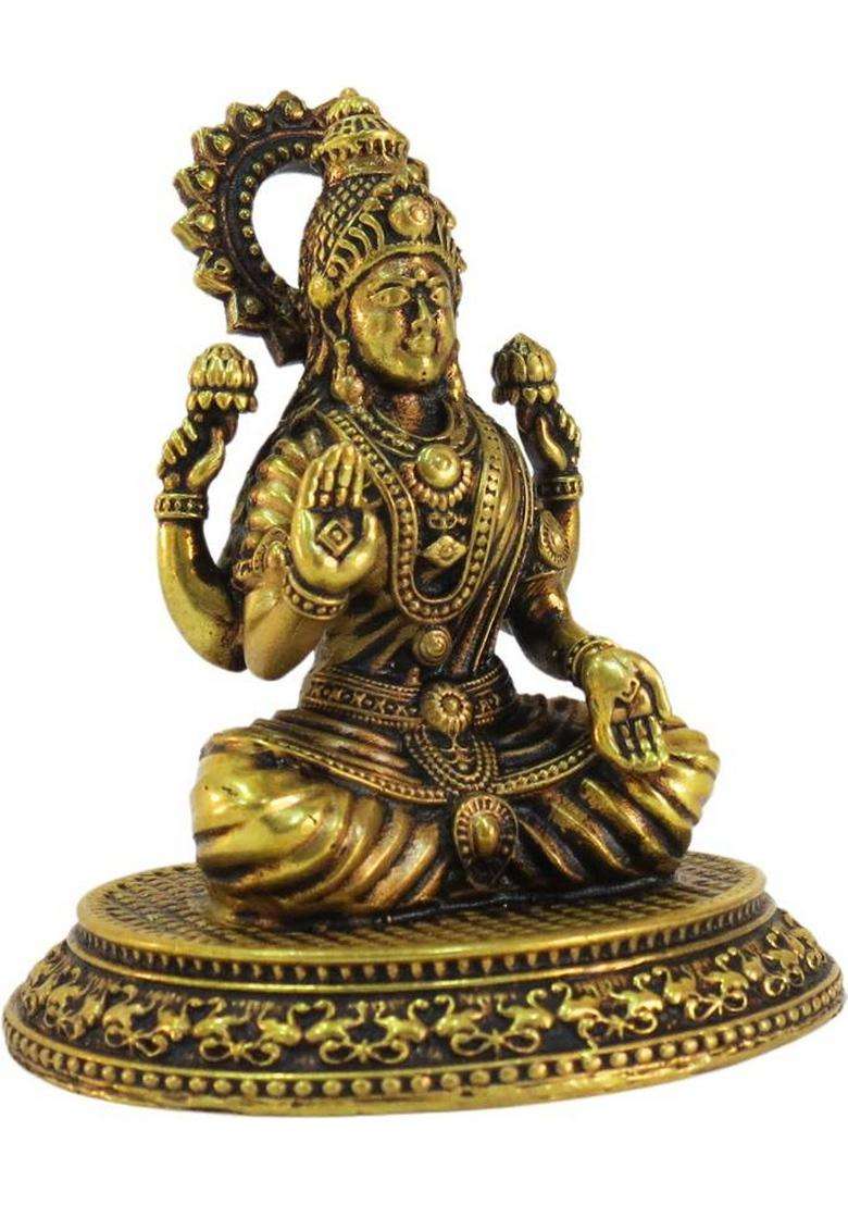 Kalarambh Brass Laxmi Idol Decorative Showpiece - 6.35 Cm(Brass Yellow) - Indya