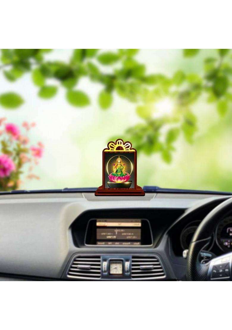 Giftsrange Lakshmi Laxmi Mahalaxmi Car Dashboard Idol Premium Decorative Showpiece - 9.5 Cm(Wood Multicolor) - Indya