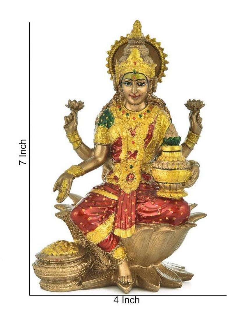 Craftnlove Laxmi Mata Statue For Home Temple Puja Room Decoration Idol Laxmi Ji Statue Decorative Showpiece - 12 Cm(Marble Multicolor) - Indya