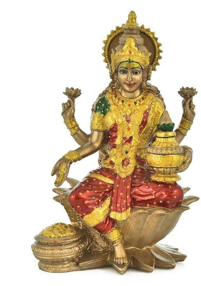 Craftnlove Laxmi Mata Statue For Home Temple Puja Room Decoration Idol Laxmi Ji Statue Decorative Showpiece - 12 Cm(Marble Multicolor) - Indya