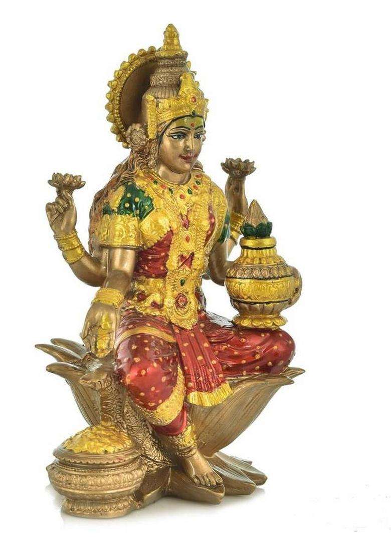 Craftnlove Laxmi Mata Statue For Home Temple Puja Room Decoration Idol Laxmi Ji Statue Decorative Showpiece - 12 Cm(Marble Multicolor) - Indya