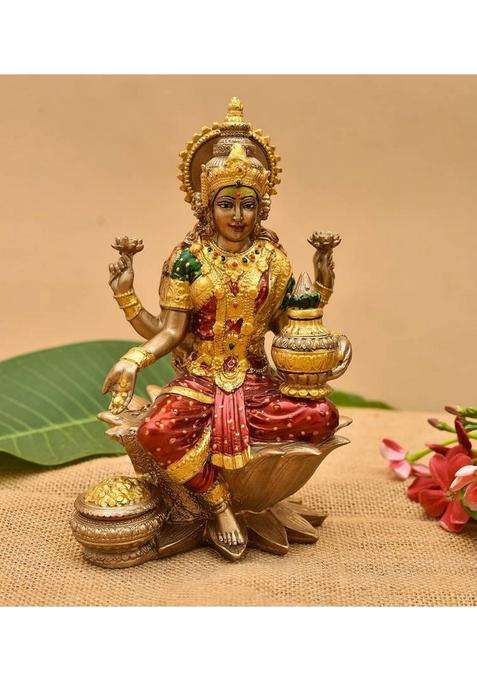 Craftnlove Laxmi Mata Statue For Home Temple Puja Room Decoration Idol Laxmi Ji Statue Decorative Showpiece - 12 Cm(Marble Multicolor)