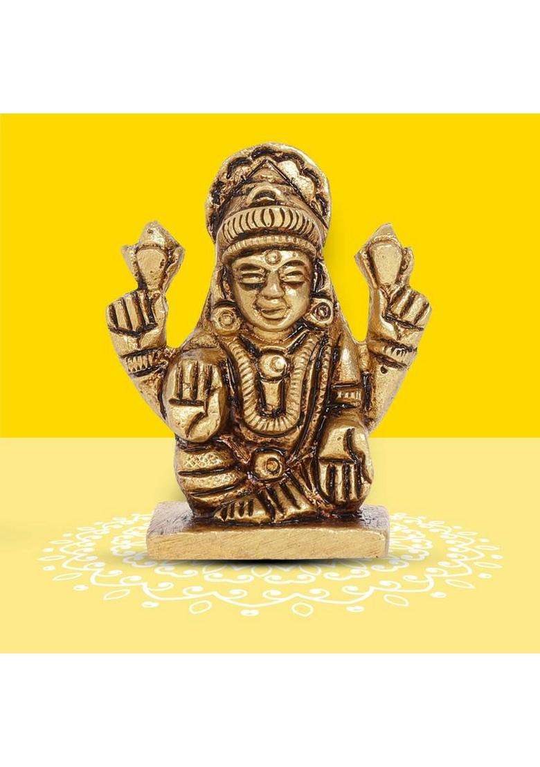 10Club Goddess Lakshmi Idol -1 Pc Lakshmi Sitting For DeskCar Decorative Showpiece - 4.3 Cm(Brass Yellow) - Indya