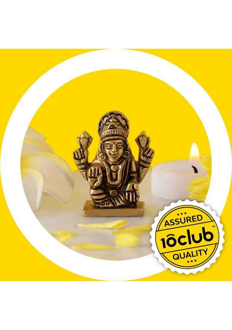 10Club Goddess Lakshmi Idol -1 Pc Lakshmi Sitting For DeskCar Decorative Showpiece - 4.3 Cm(Brass Yellow) - Indya