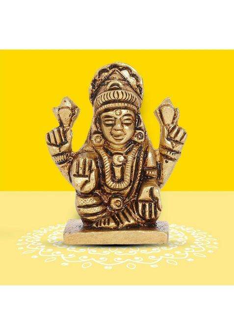 10Club Goddess Lakshmi Idol -1 Pc Lakshmi Sitting For DeskCar Decorative Showpiece - 4.3 Cm(Brass Yellow)